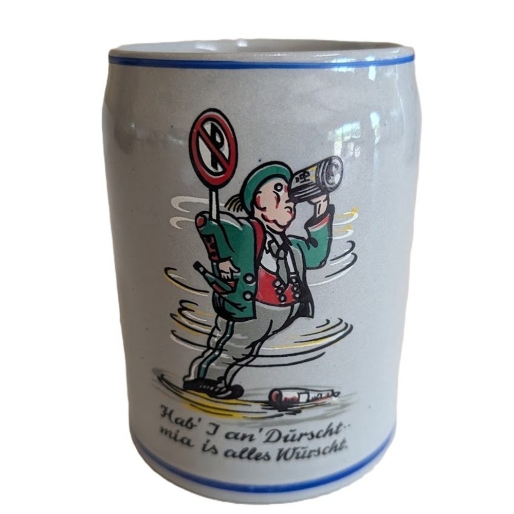 Vintage German Stein Beer Mug Simon Peter Gerz Germany, Gray Ceramic, 0.5 Liter